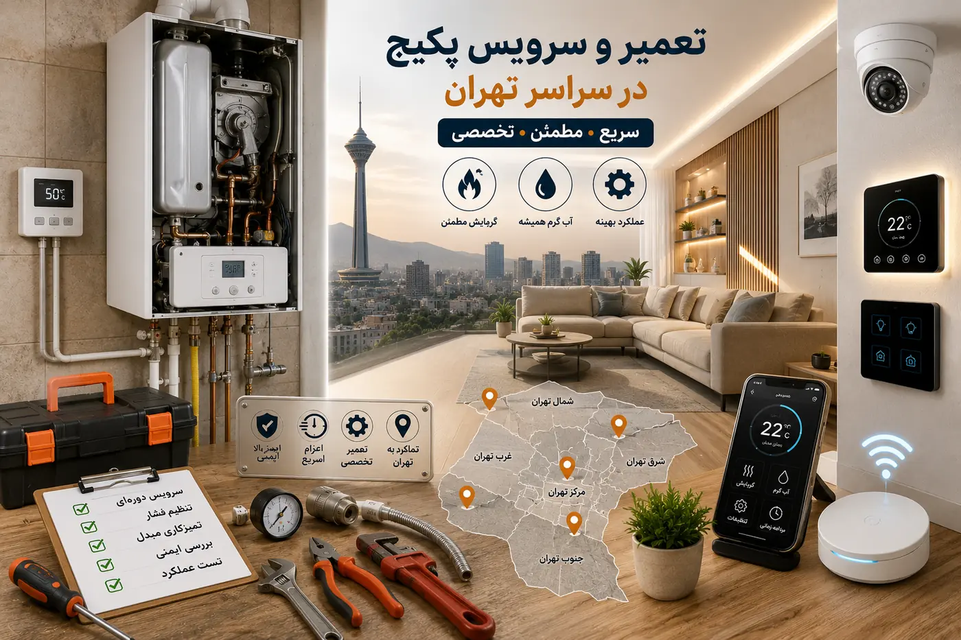 سرویس و تعمیر پکیج در تهران؛ اعزام فوری تکنسین به نزدیک‌ترین محله شما
